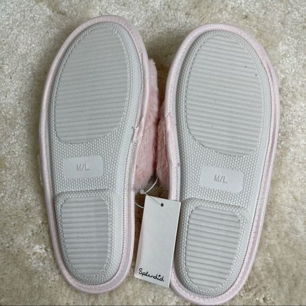 SPLENDID Pink Faux Fur Crisscross Slip On Slippers Size 8-11 - Picture 2 of 2